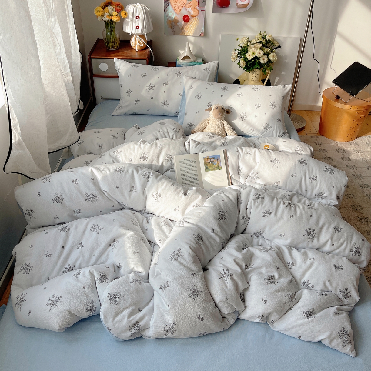 91家纺网 家纺一手货源 找家纺 凯洛奇 2026新款色织麻水洗提花四件套-提供买家秀 素色花影