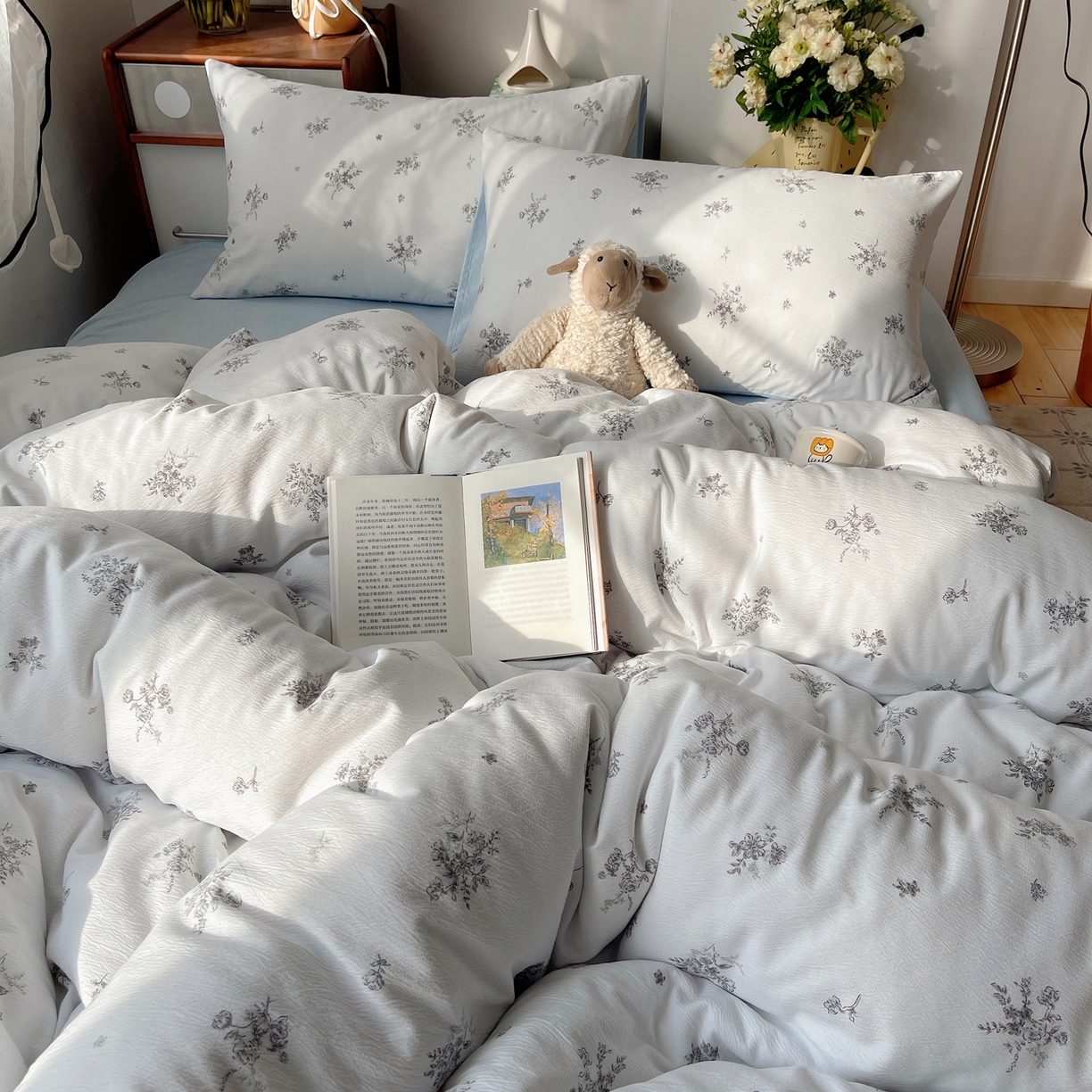 91家纺网 家纺一手货源 找家纺 凯洛奇 2026新款色织麻水洗提花四件套-提供买家秀 素色花影