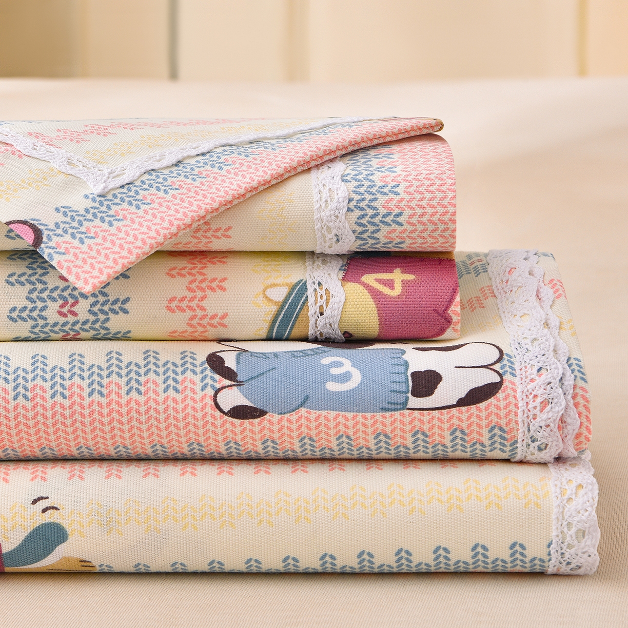 德比尔斯  2026新款原棉老粗布凉席花边老粗布三件套 童年游戏-花边款