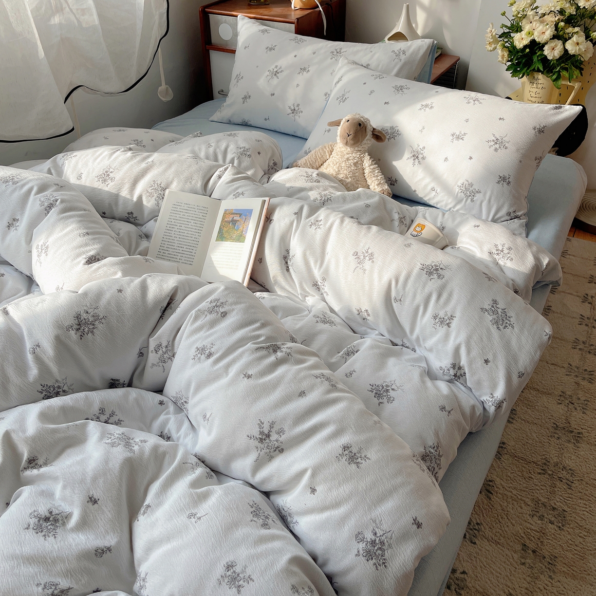 91家纺网 家纺一手货源 找家纺 凯洛奇 2026新款色织麻水洗提花四件套-提供买家秀 素色花影