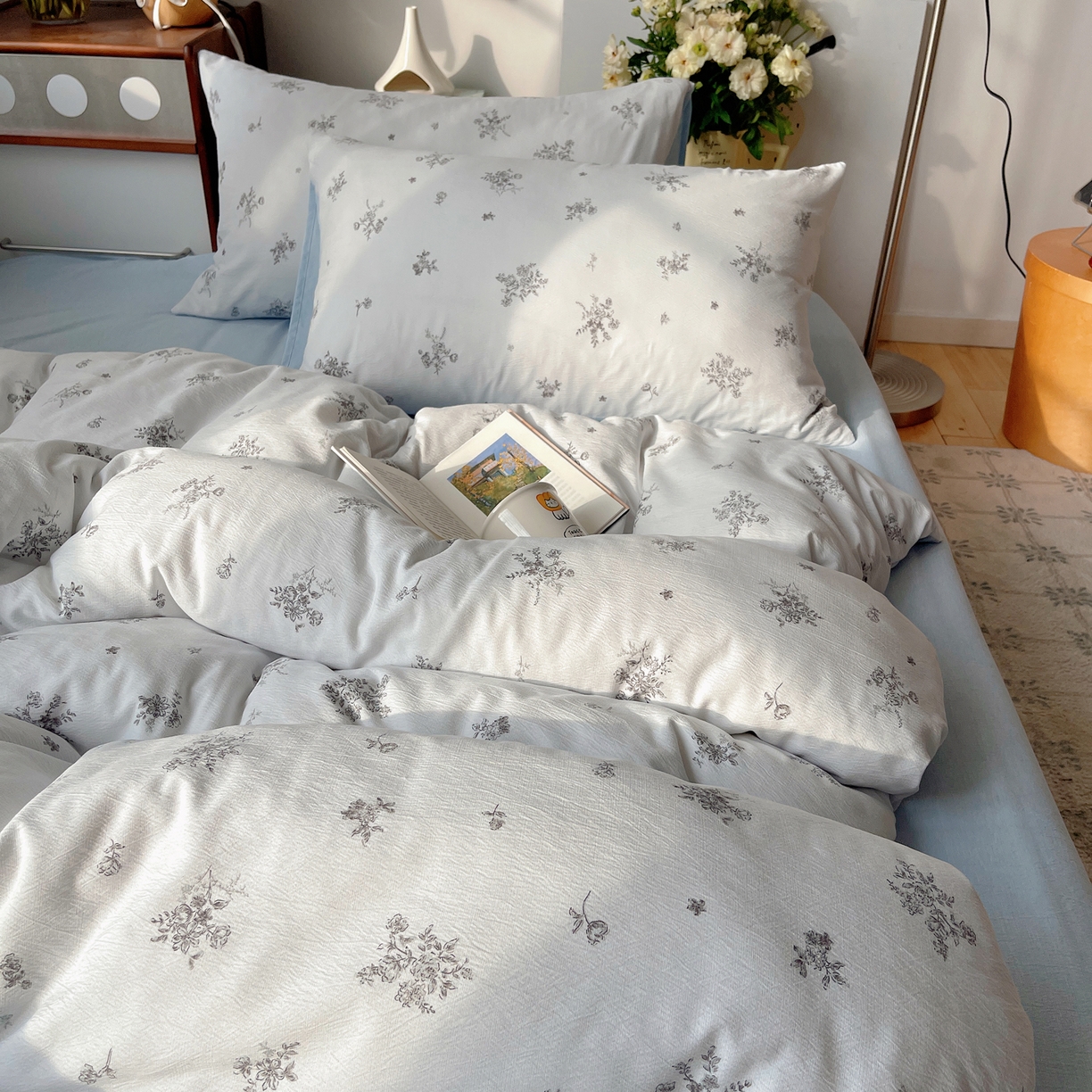 91家纺网 家纺一手货源 找家纺 凯洛奇 2026新款色织麻水洗提花四件套-提供买家秀 素色花影