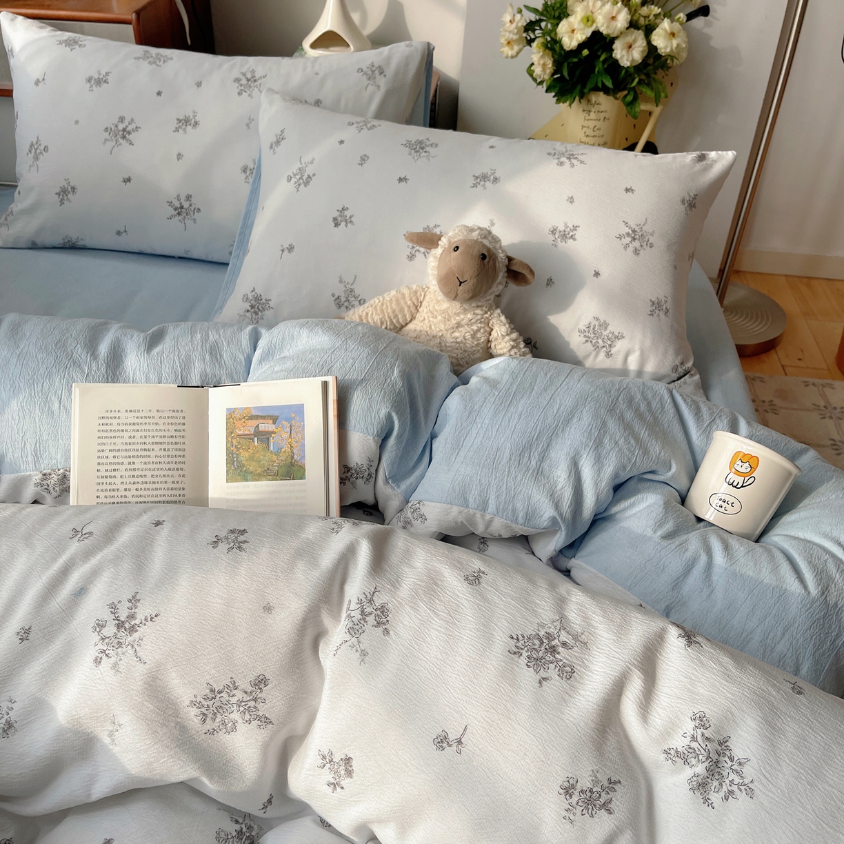 91家纺网 家纺一手货源 找家纺 凯洛奇 2026新款色织麻水洗提花四件套-提供买家秀 素色花影