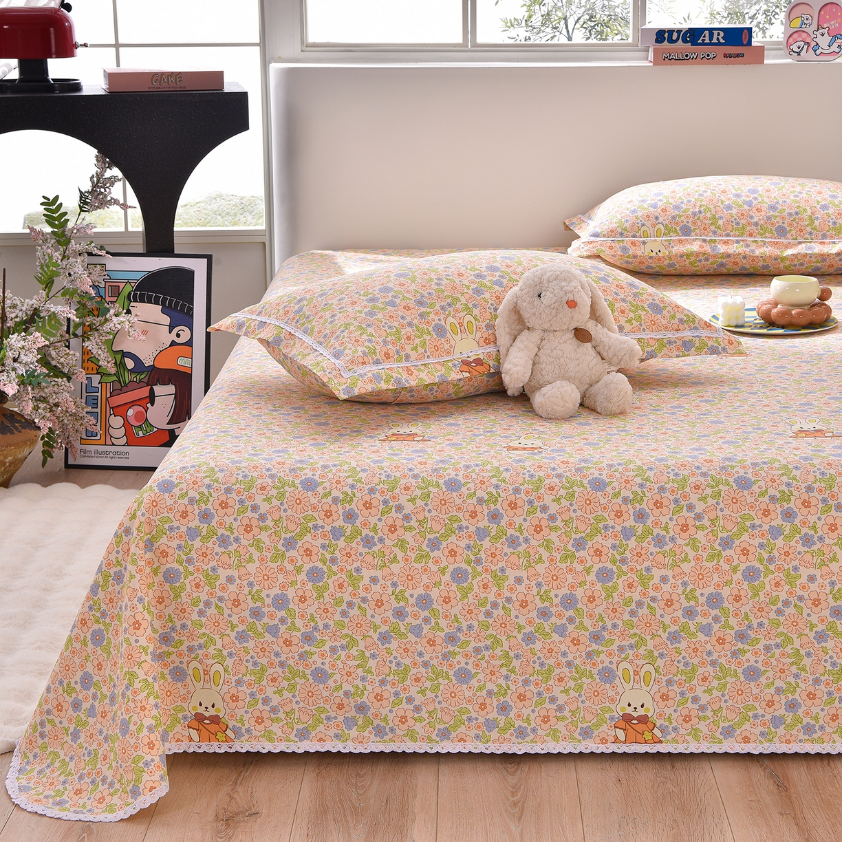 91家纺网 家纺一手货源 找家纺 德比尔斯  2026新款原棉老粗布凉席花边老粗布三件套 西野暮色-花边款