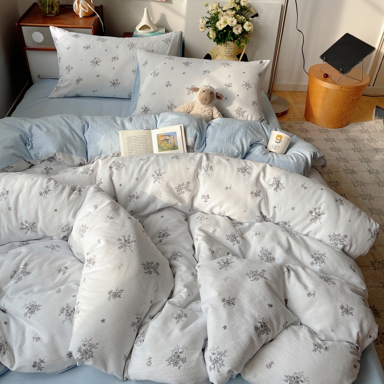 91家纺网 家纺一手货源 找家纺 凯洛奇 2026新款色织麻水洗提花四件套-提供买家秀 素色花影