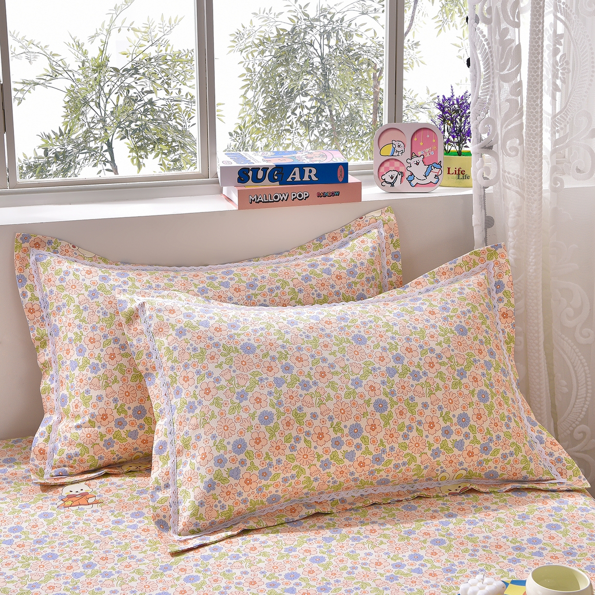 91家纺网 家纺一手货源 找家纺 德比尔斯  2026新款原棉老粗布凉席花边老粗布三件套 西野暮色-花边款