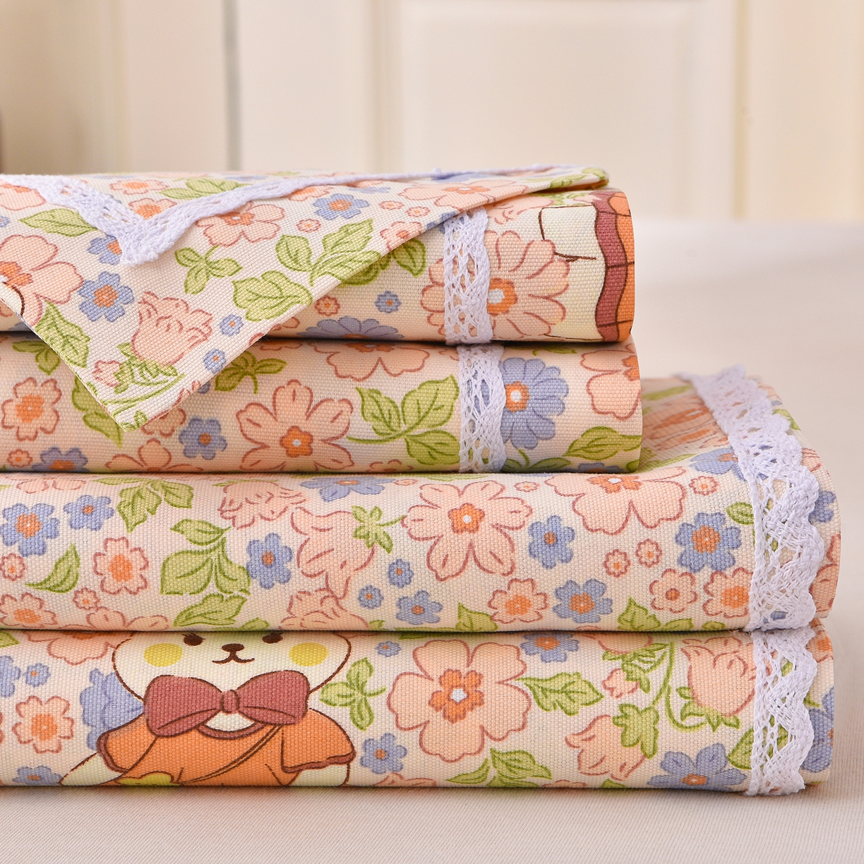 德比尔斯  2026新款原棉老粗布凉席花边老粗布三件套 西野暮色-花边款