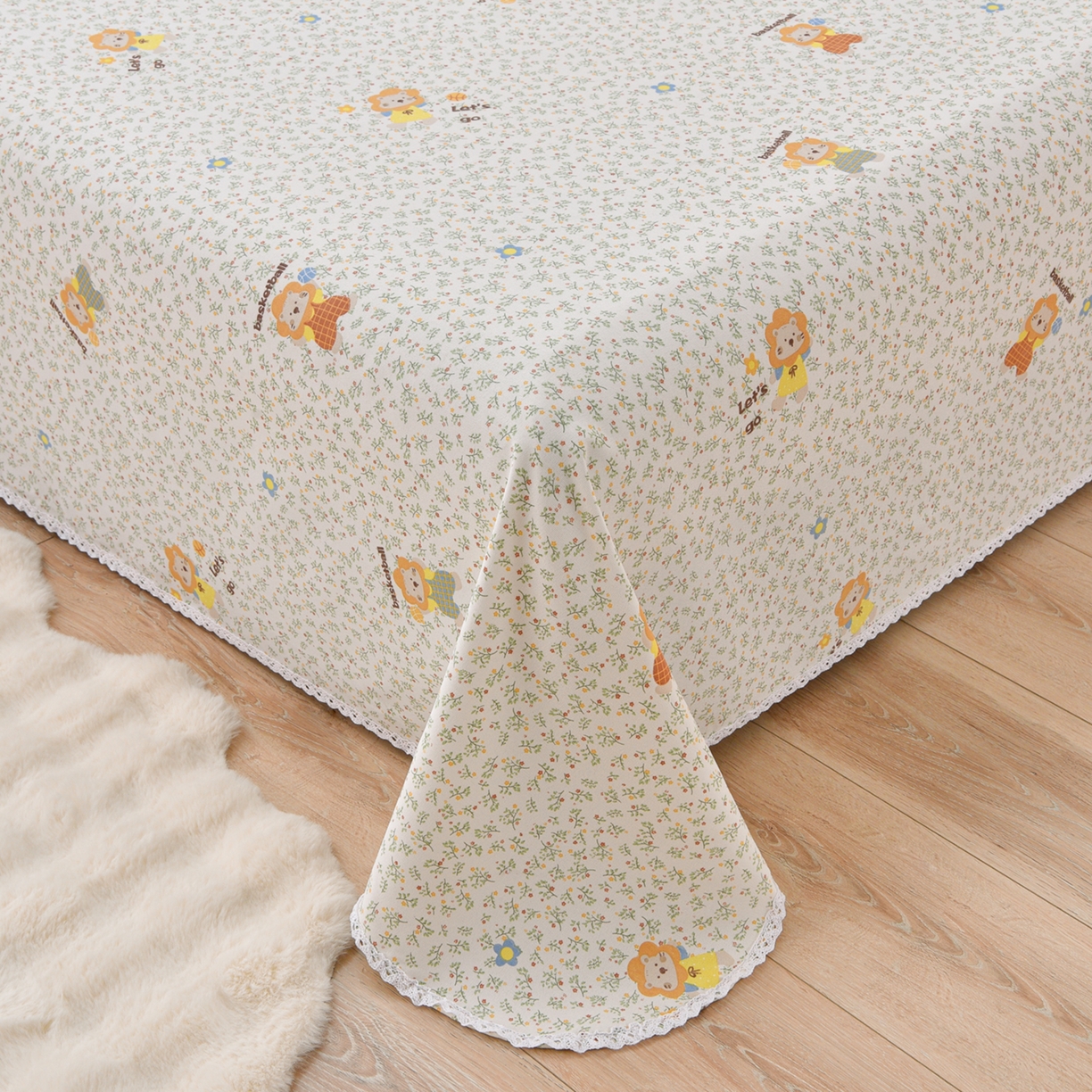 91家纺网 家纺一手货源 找家纺 德比尔斯  2026新款原棉老粗布凉席花边老粗布三件套 小狮子-花边款