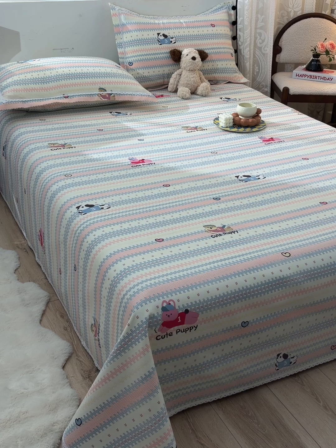 91家纺网 家纺一手货源 找家纺 德比尔斯  2026新款原棉老粗布凉席花边老粗布三件套 童年游戏-花边款