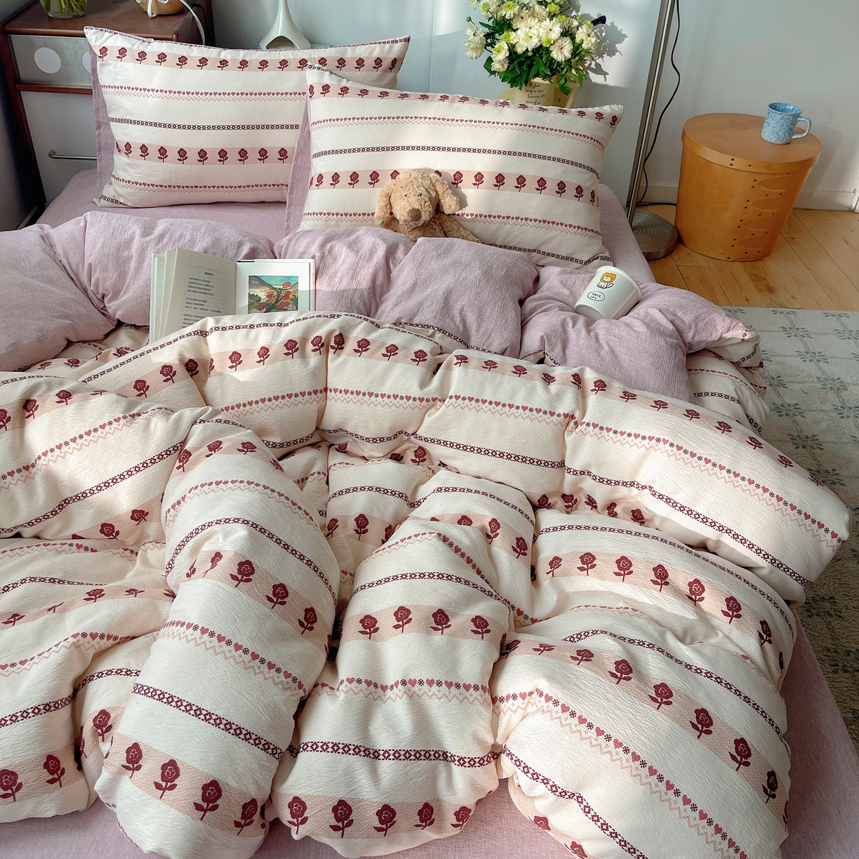 91家纺网 家纺一手货源 找家纺 凯洛奇 2026新款色织麻水洗提花四件套-提供买家秀 心玫织语