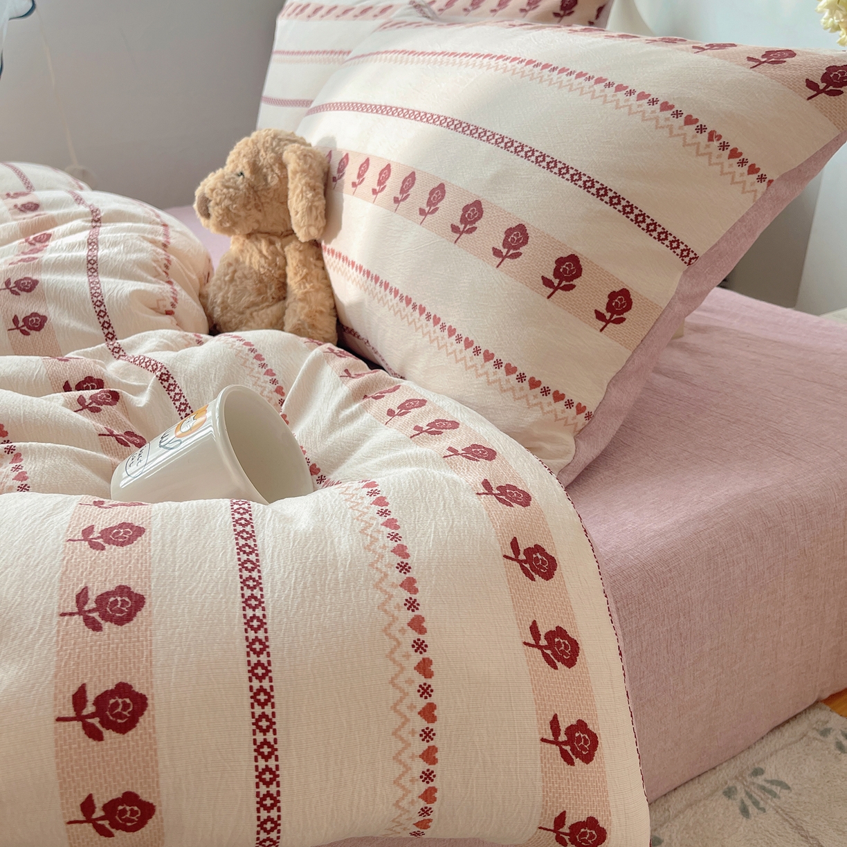 91家纺网 家纺一手货源 找家纺 凯洛奇 2026新款色织麻水洗提花四件套-提供买家秀 心玫织语