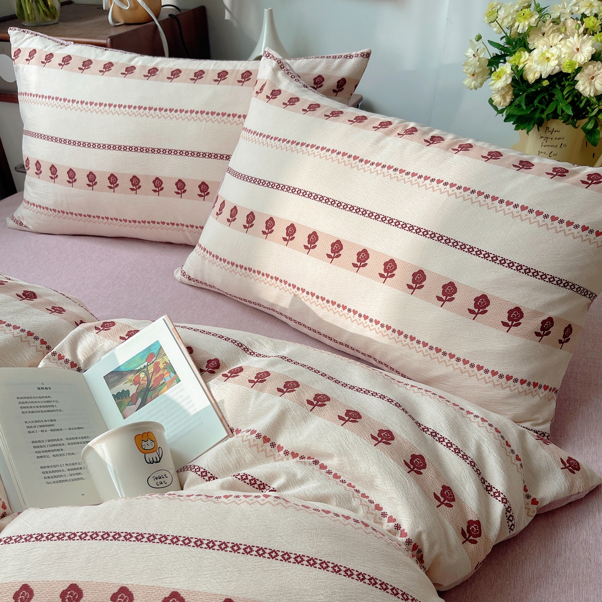 91家纺网 家纺一手货源 找家纺 凯洛奇 2026新款色织麻水洗提花四件套-提供买家秀 心玫织语