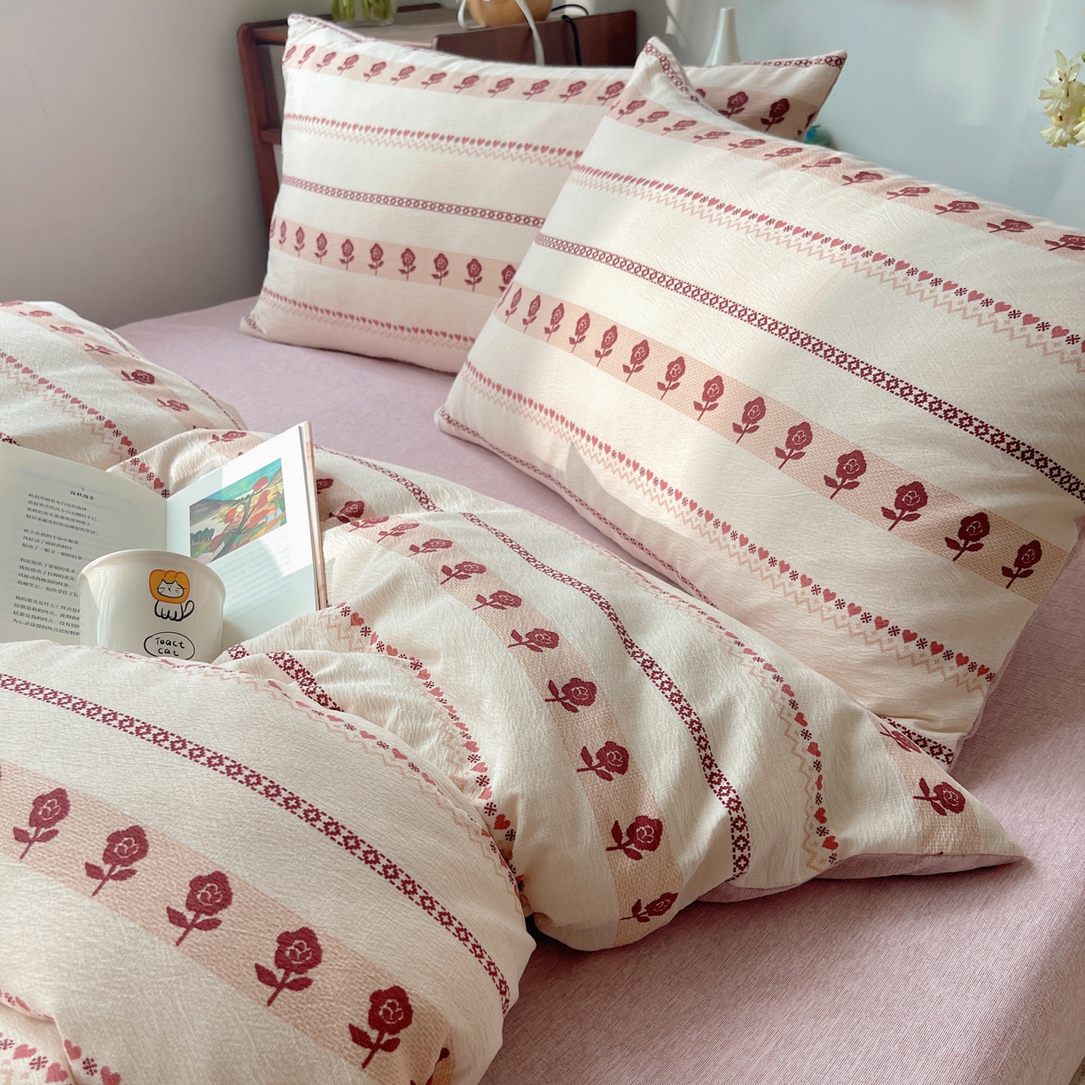 91家纺网 家纺一手货源 找家纺 凯洛奇 2026新款色织麻水洗提花四件套-提供买家秀 心玫织语