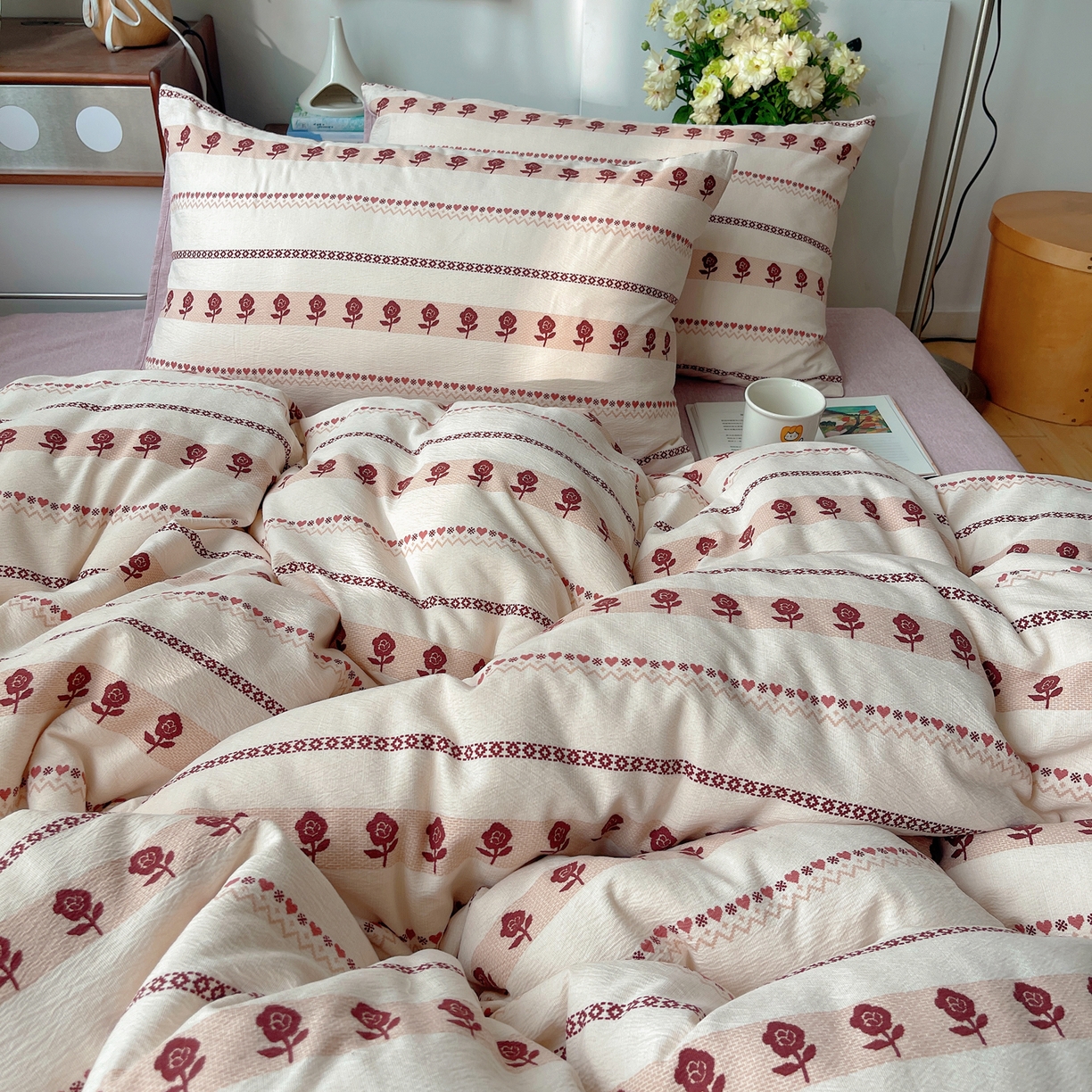 91家纺网 家纺一手货源 找家纺 凯洛奇 2026新款色织麻水洗提花四件套-提供买家秀 心玫织语