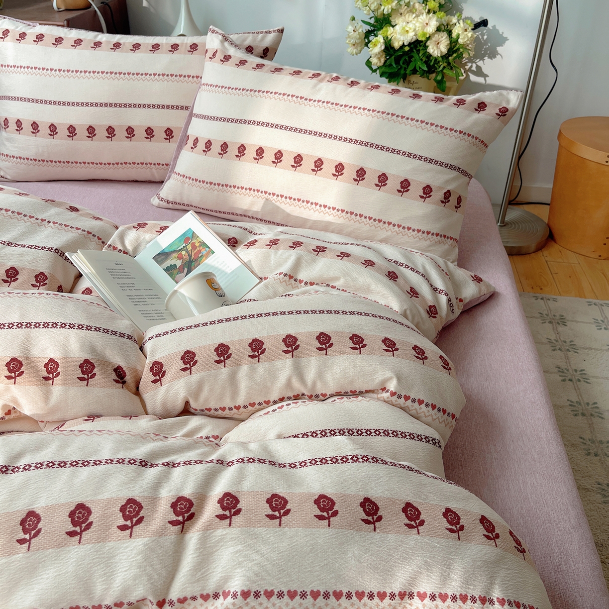 91家纺网 家纺一手货源 找家纺 凯洛奇 2026新款色织麻水洗提花四件套-提供买家秀 心玫织语