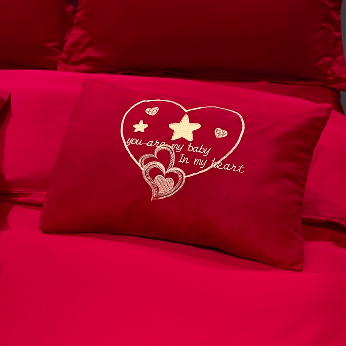 91家纺网 家纺一手货源 找家纺 慕她家纺 2026年磨毛亲肤棉婚庆四件套大红色刺绣结床上用品 恩恩爱爱