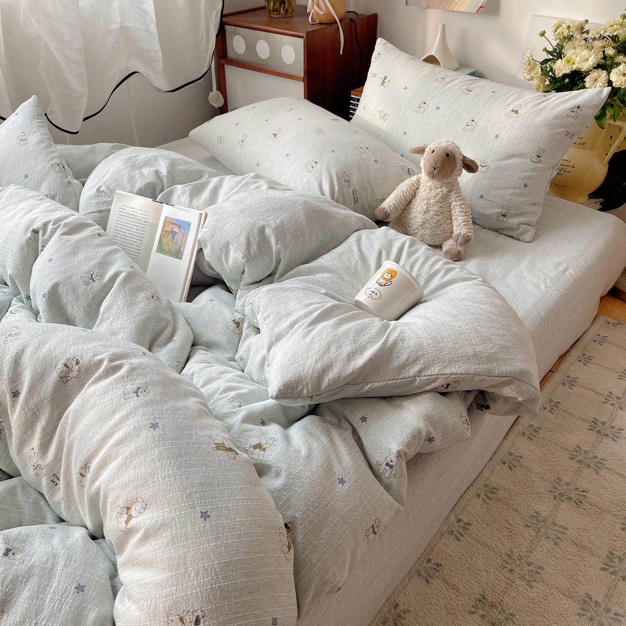 91家纺网 家纺一手货源 找家纺 凯洛奇 2026新款色织麻水洗提花四件套-提供买家秀 星犬信札