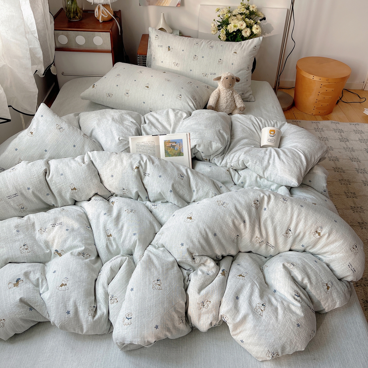 91家纺网 家纺一手货源 找家纺 凯洛奇 2026新款色织麻水洗提花四件套-提供买家秀 星犬信札