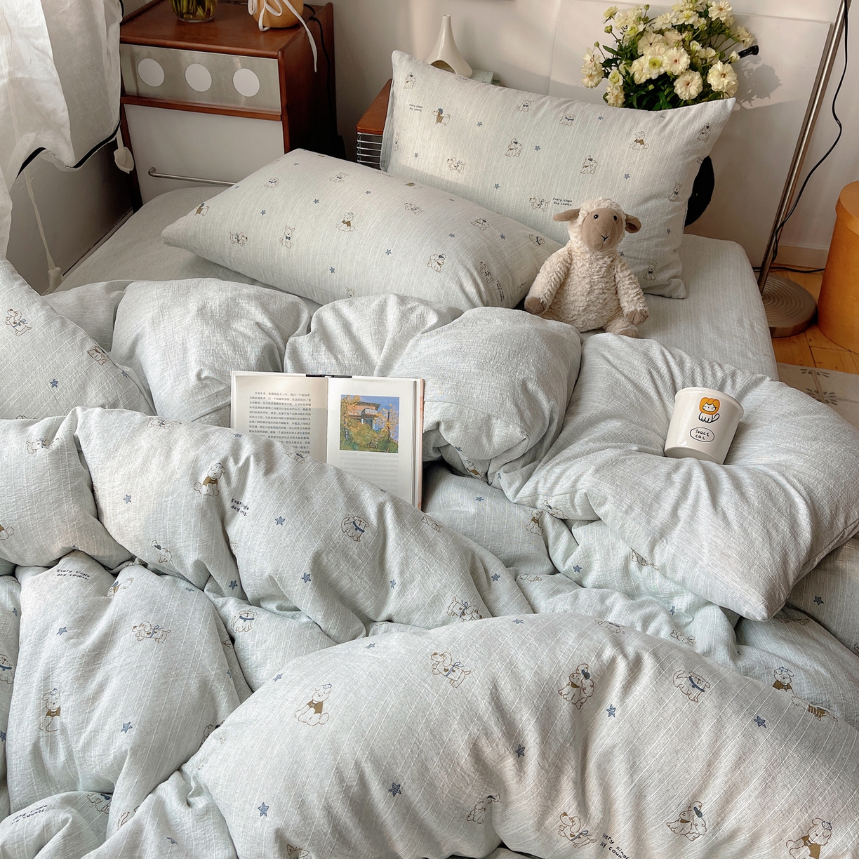 91家纺网 家纺一手货源 找家纺 凯洛奇 2026新款色织麻水洗提花四件套-提供买家秀 星犬信札