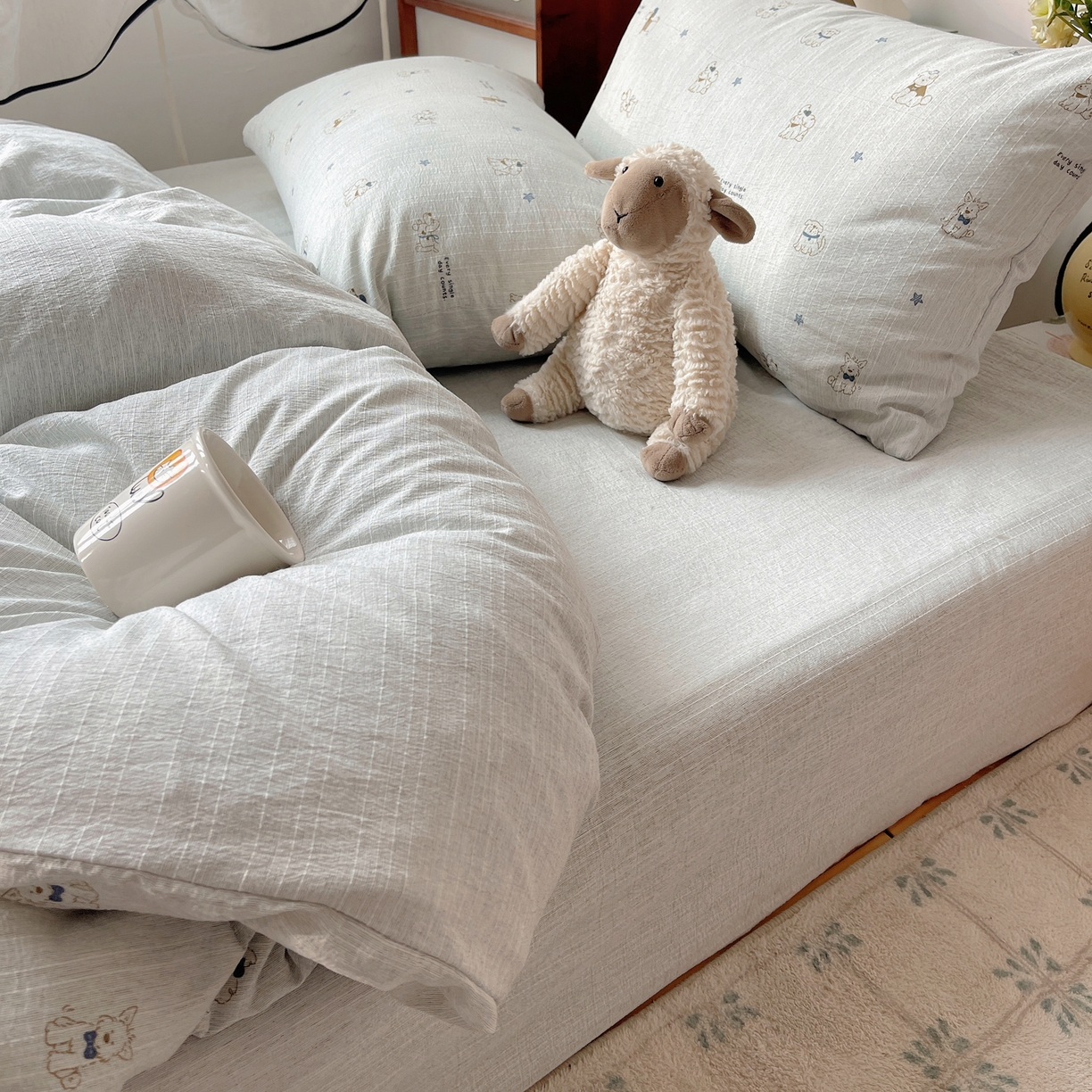 91家纺网 家纺一手货源 找家纺 凯洛奇 2026新款色织麻水洗提花四件套-提供买家秀 星犬信札