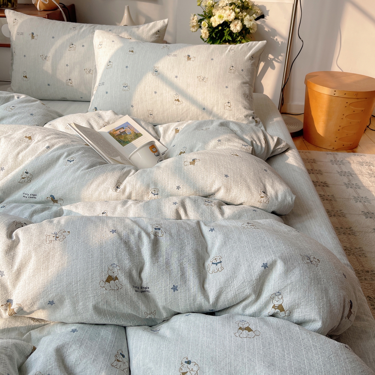 91家纺网 家纺一手货源 找家纺 凯洛奇 2026新款色织麻水洗提花四件套-提供买家秀 星犬信札