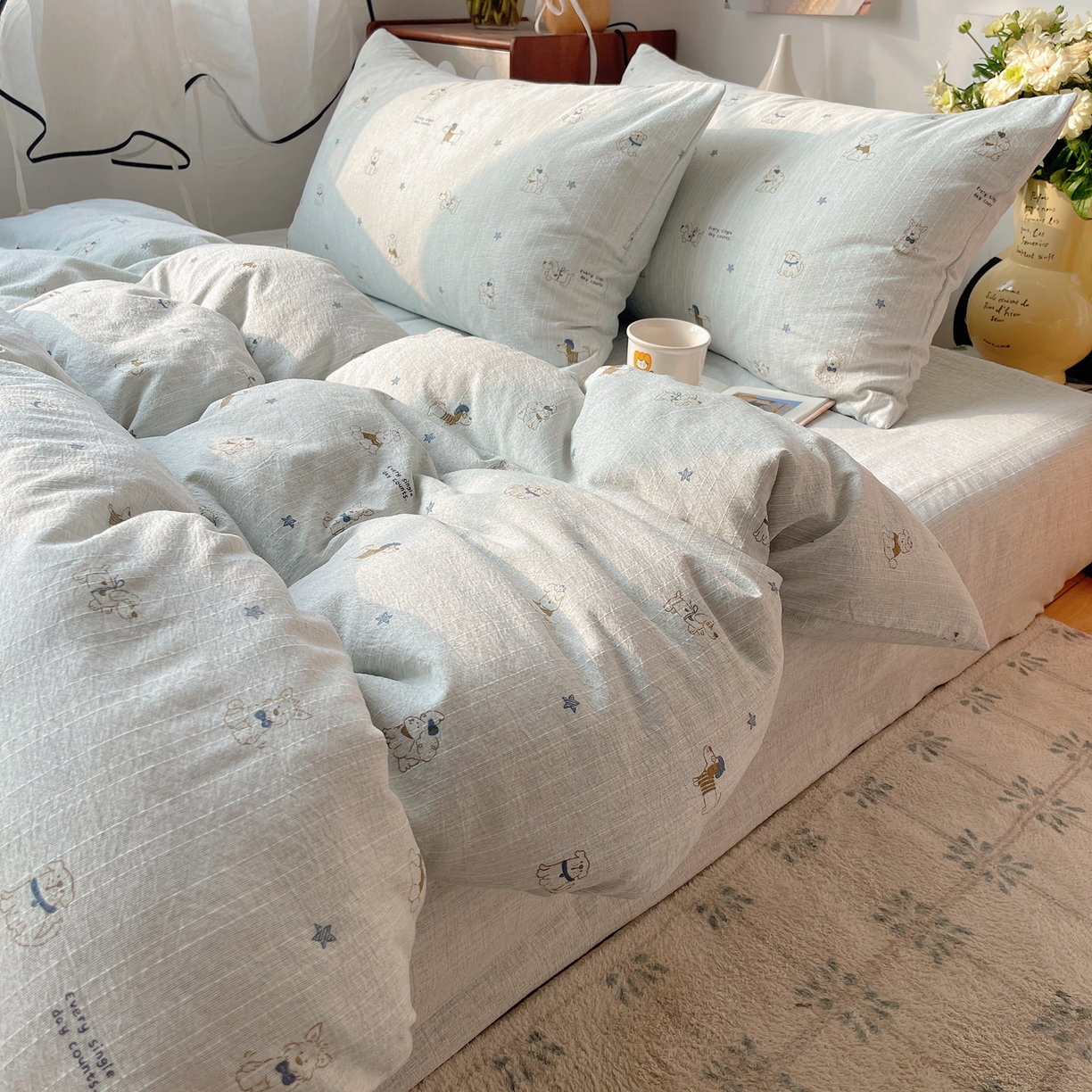 91家纺网 家纺一手货源 找家纺 凯洛奇 2026新款色织麻水洗提花四件套-提供买家秀 星犬信札