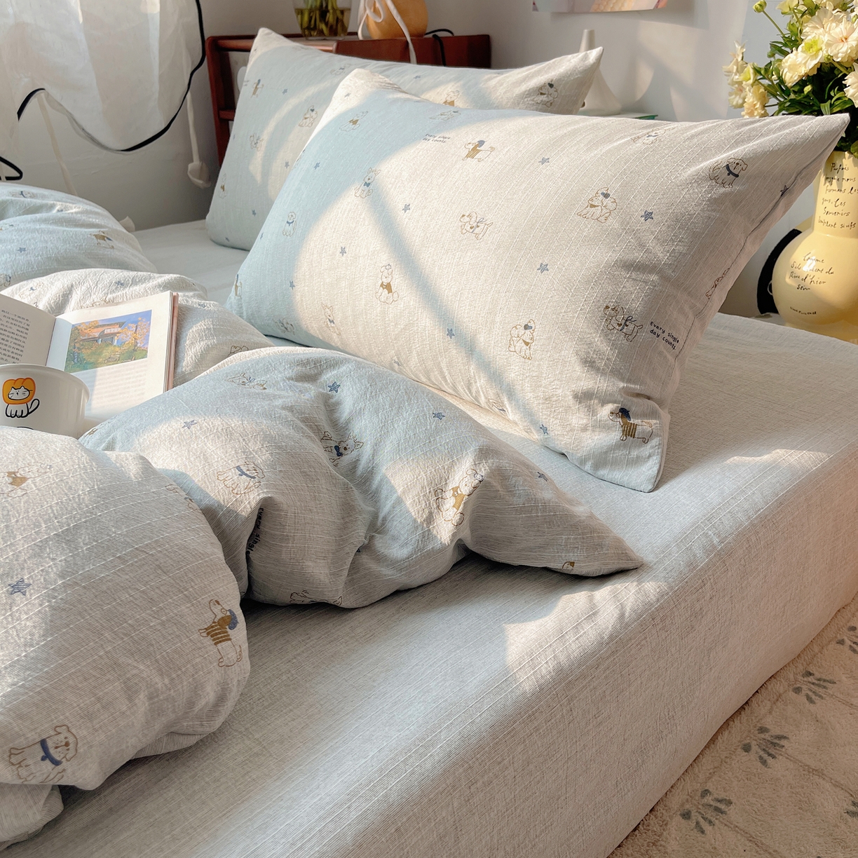 91家纺网 家纺一手货源 找家纺 凯洛奇 2026新款色织麻水洗提花四件套-提供买家秀 星犬信札