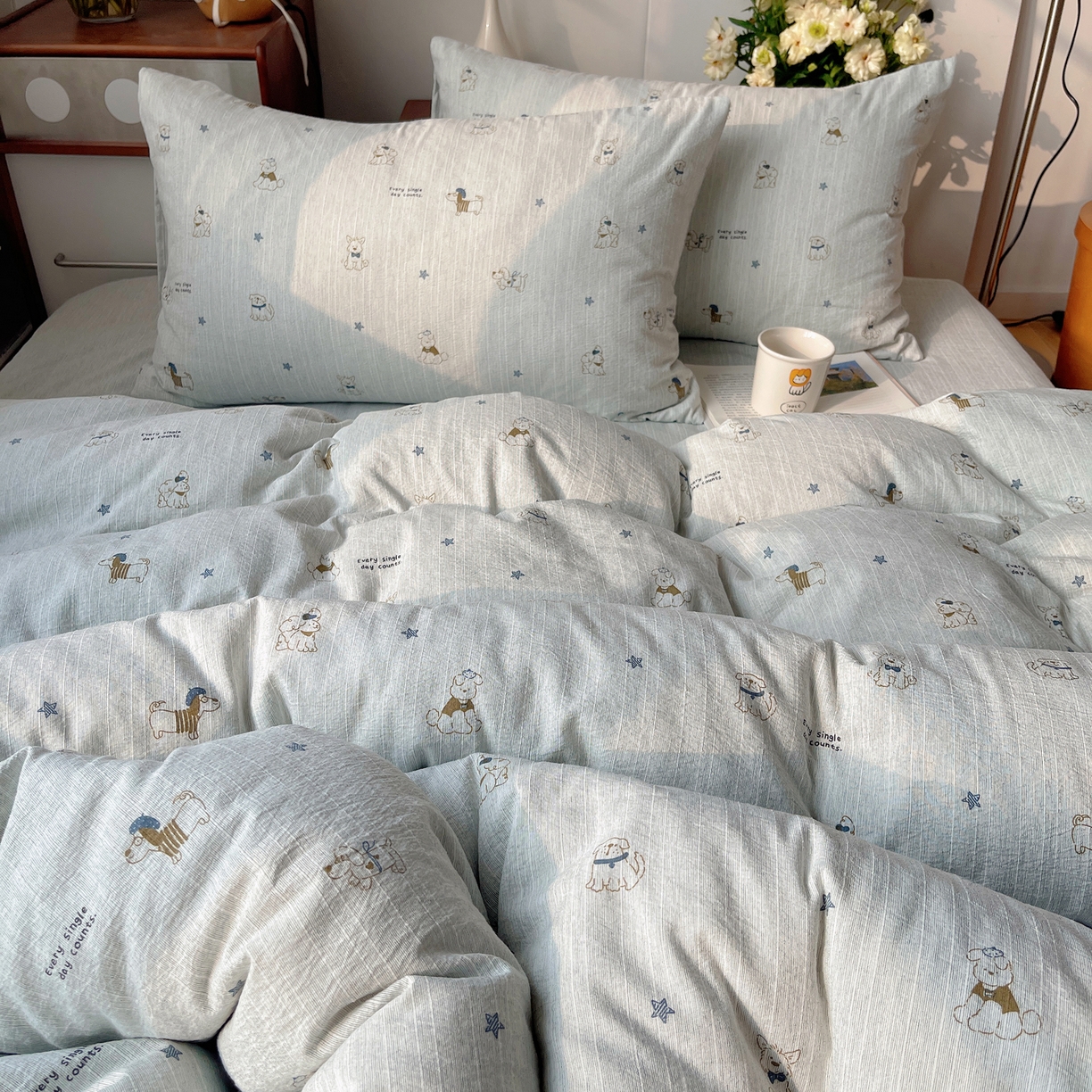 91家纺网 家纺一手货源 找家纺 凯洛奇 2026新款色织麻水洗提花四件套-提供买家秀 星犬信札