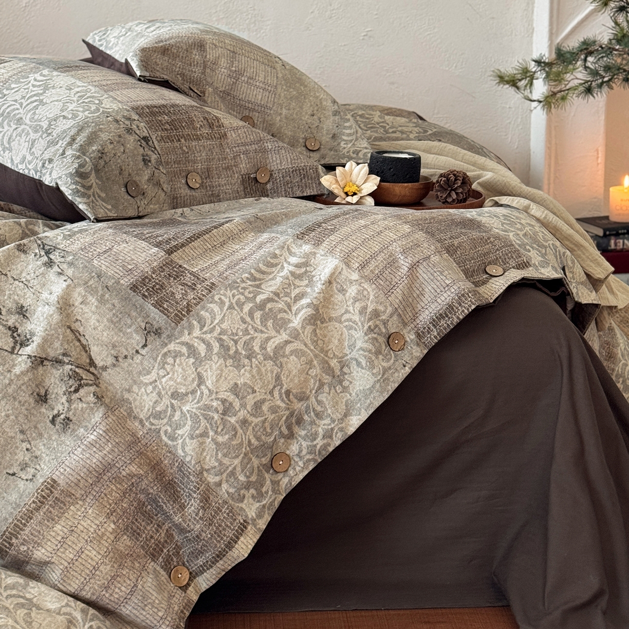 91家纺网 家纺一手货源 找家纺 （总）淑女公社家纺 2026春夏新款竹节棉麻印花纽扣款套件四件套