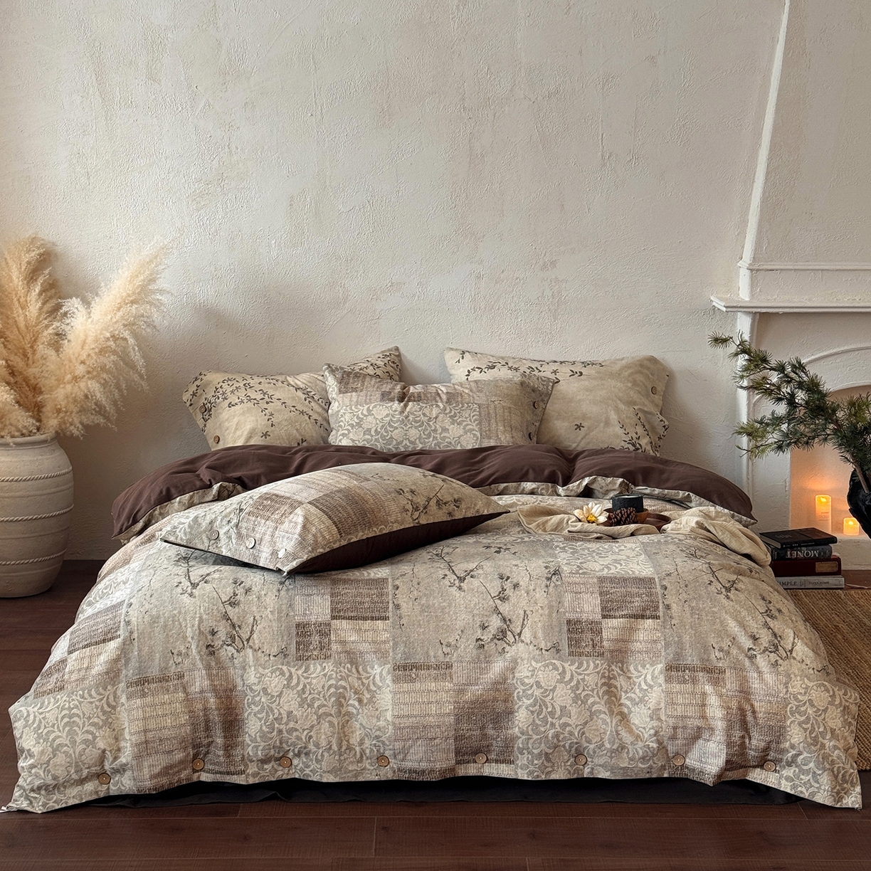 91家纺网 家纺一手货源 找家纺 （总）淑女公社家纺 2026春夏新款竹节棉麻印花纽扣款套件四件套