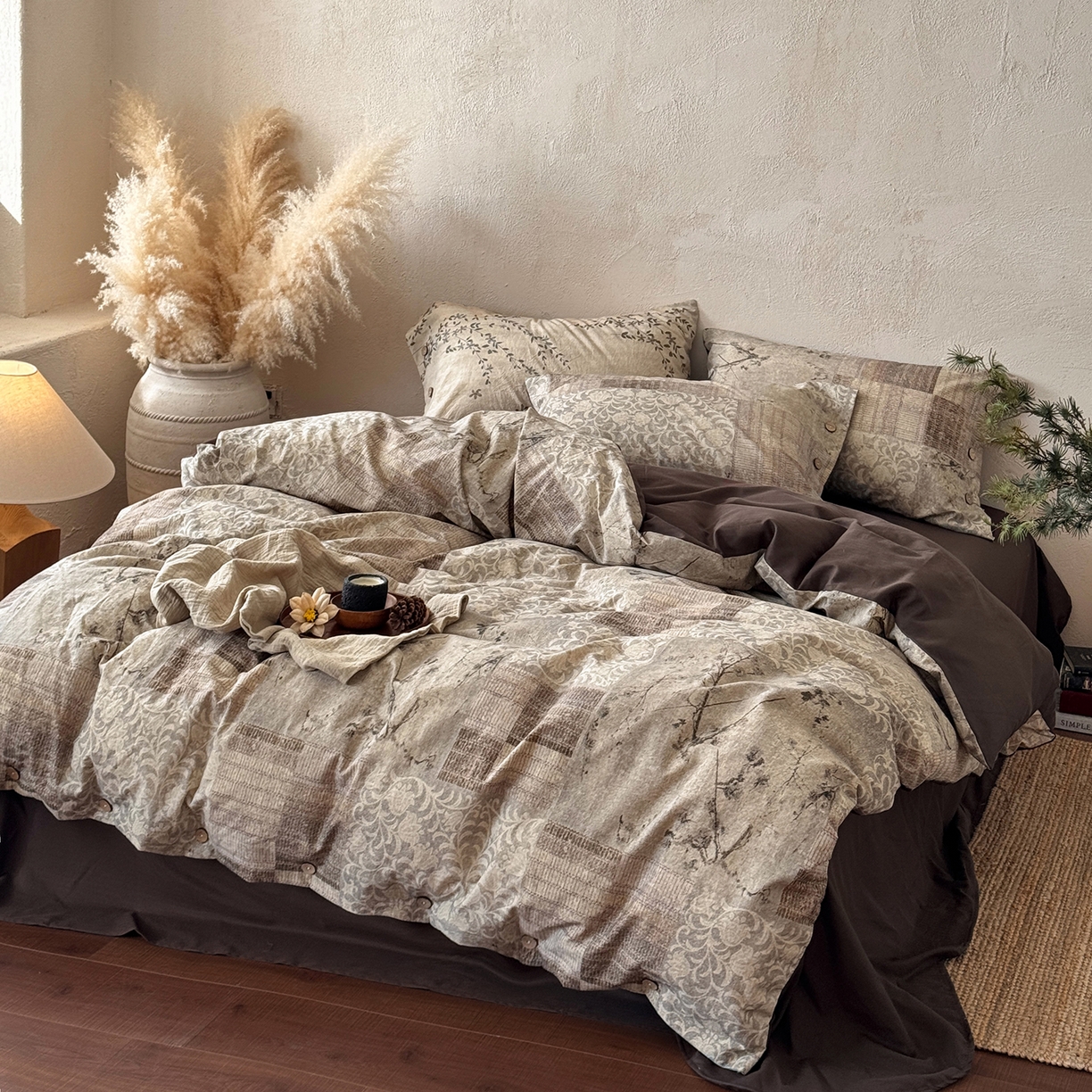 91家纺网 家纺一手货源 找家纺 （总）淑女公社家纺 2026春夏新款竹节棉麻印花纽扣款套件四件套