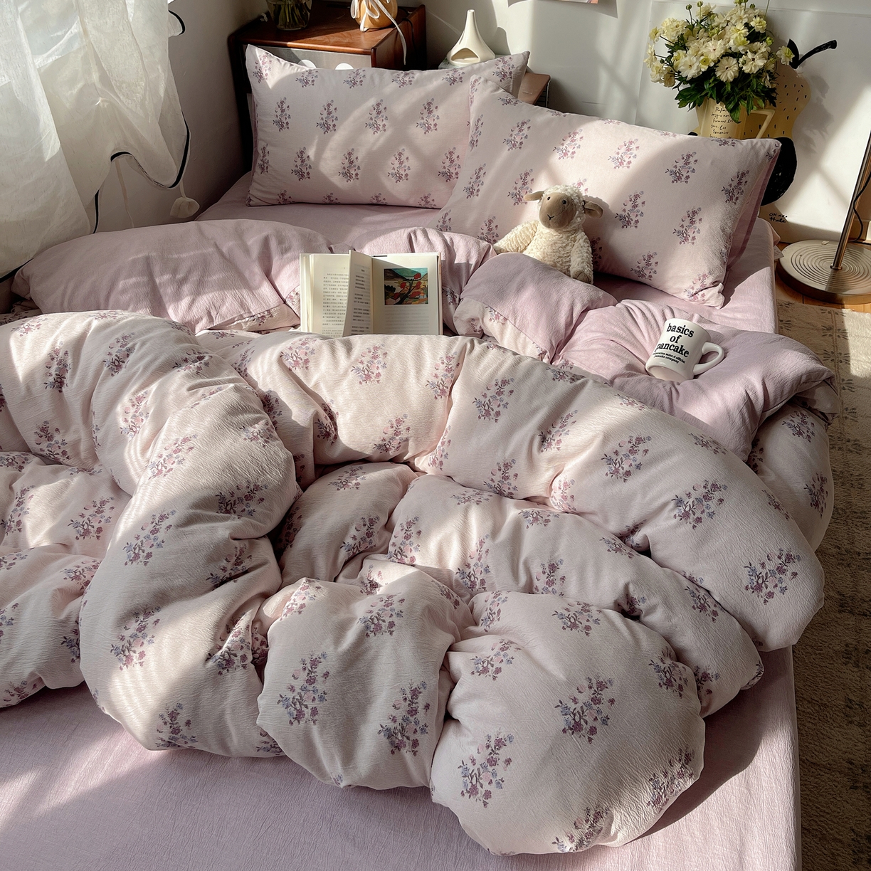 91家纺网 家纺一手货源 找家纺 凯洛奇 2026新款色织麻水洗提花四件套-提供买家秀 紫陌花痕