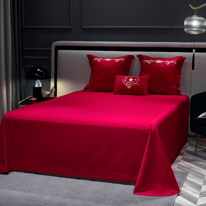 91家纺网 家纺一手货源 找家纺 慕她家纺 2026年磨毛亲肤棉婚庆四件套大红色刺绣结床上用品 玫瑰情缘