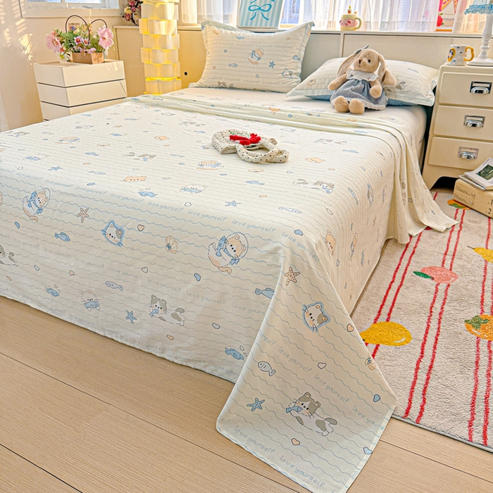 91家纺网 家纺一手货源 找家纺 卡普二店 2025新款全棉印花A版床单 猫咪宝贝