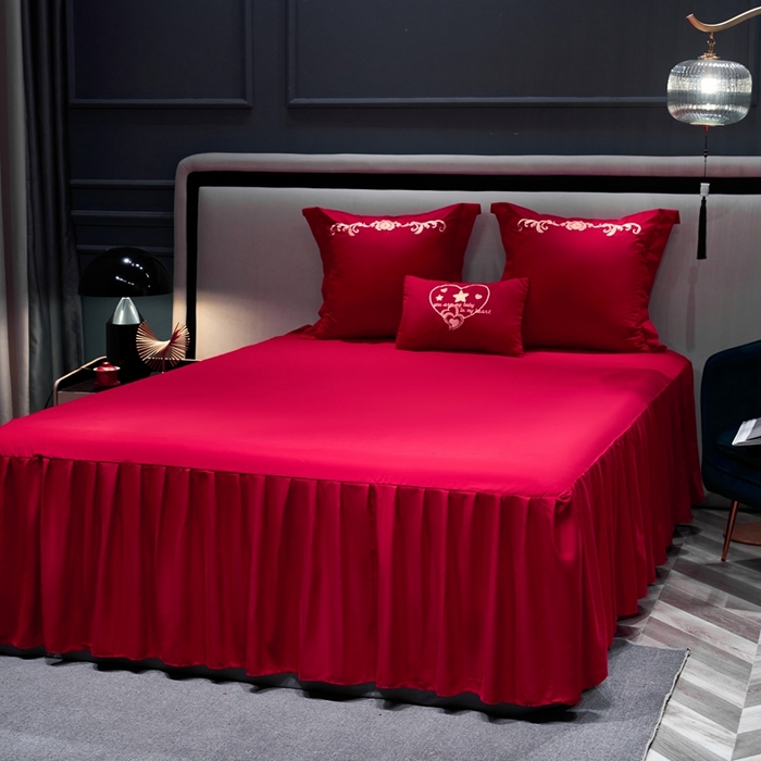 91家纺网 家纺一手货源 找家纺 慕她家纺 2026年磨毛亲肤棉婚庆四件套大红色刺绣结床上用品 花好月圆