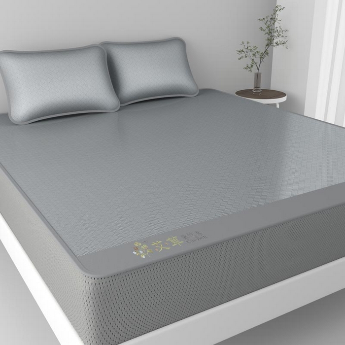 91家纺网 家纺一手货源 找家纺 福来临家纺 2026新款舒适亲肤凉感艾草驱蚊席-床笠款 艾草驱蚊席-灰床笠款