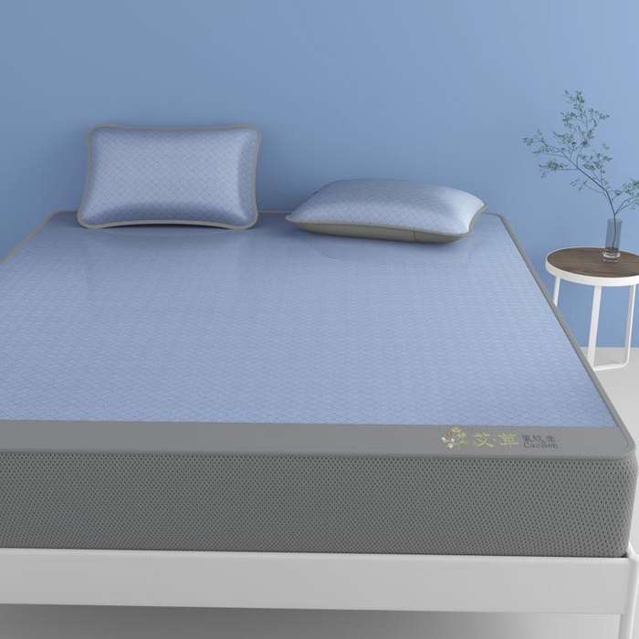 91家纺网 家纺一手货源 找家纺 福来临家纺 2026新款舒适亲肤凉感艾草驱蚊席-床笠款 艾草驱蚊席-蓝床笠款