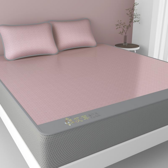 91家纺网 家纺一手货源 找家纺 福来临家纺 2026新款舒适亲肤凉感艾草驱蚊席-床笠款 艾草驱蚊席-粉床笠款