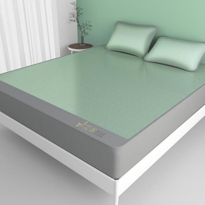 91家纺网 家纺一手货源 找家纺 福来临家纺 2026新款舒适亲肤凉感艾草驱蚊席-床笠款 艾草驱蚊席-绿床笠款
