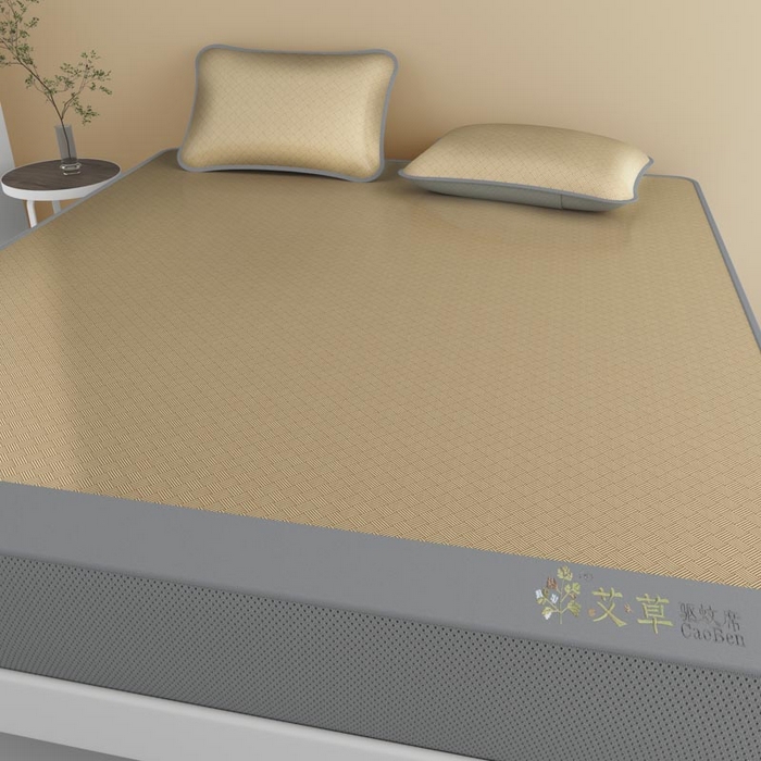 91家纺网 家纺一手货源 找家纺 福来临家纺 2026新款舒适亲肤凉感艾草驱蚊席-床笠款 艾草驱蚊席-咖床笠款