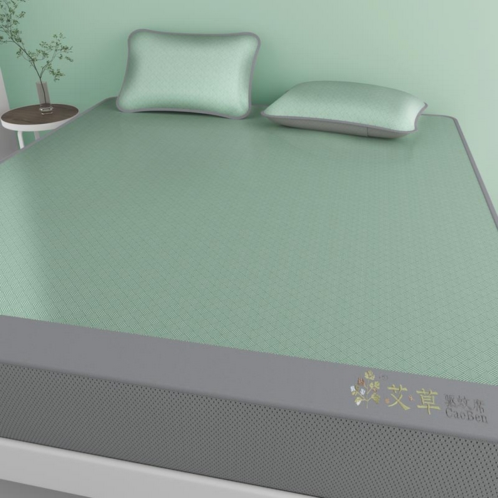 91家纺网 家纺一手货源 找家纺 福来临家纺 2026新款舒适亲肤凉感艾草驱蚊席-床笠款 艾草驱蚊席-绿床笠款