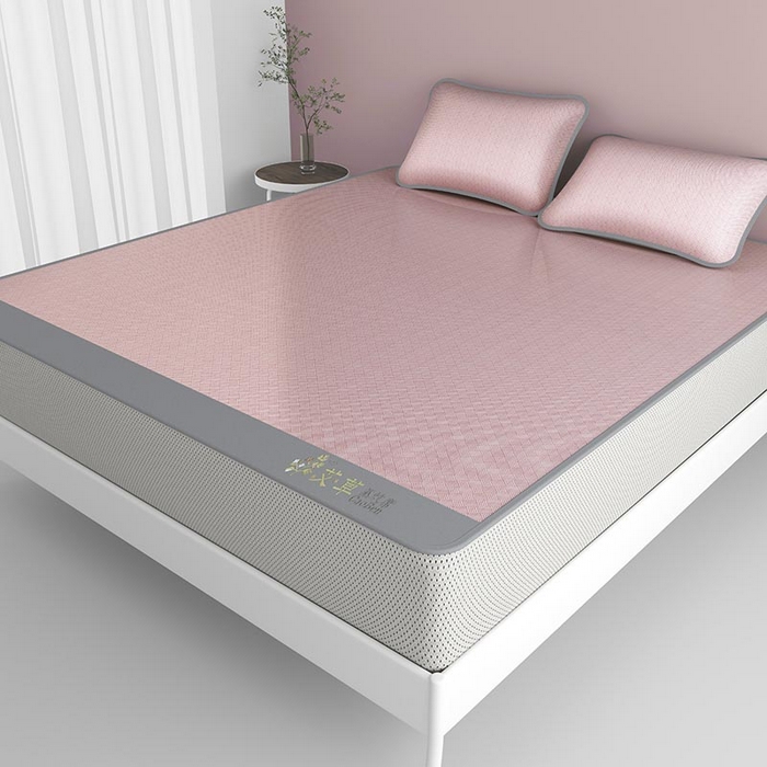 91家纺网 家纺一手货源 找家纺 福来临家纺 2026新款舒适亲肤凉感艾草驱蚊席-床笠款 艾草驱蚊席-粉床笠款