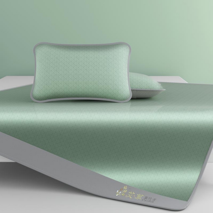 91家纺网 家纺一手货源 找家纺 福来临家纺 2026新款舒适亲肤凉感艾草驱蚊席-床笠款 艾草驱蚊席-绿床笠款
