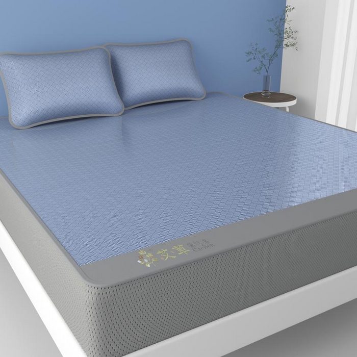 91家纺网 家纺一手货源 找家纺 福来临家纺 2026新款舒适亲肤凉感艾草驱蚊席-床笠款 艾草驱蚊席-蓝床笠款