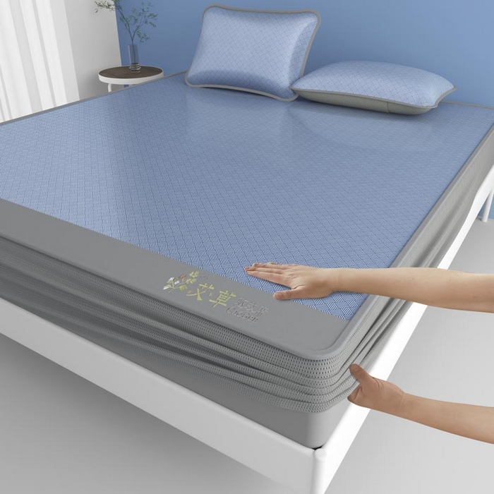 福来临家纺 2026新款舒适亲肤凉感艾草驱蚊席-床笠款 艾草驱蚊席-蓝床笠款