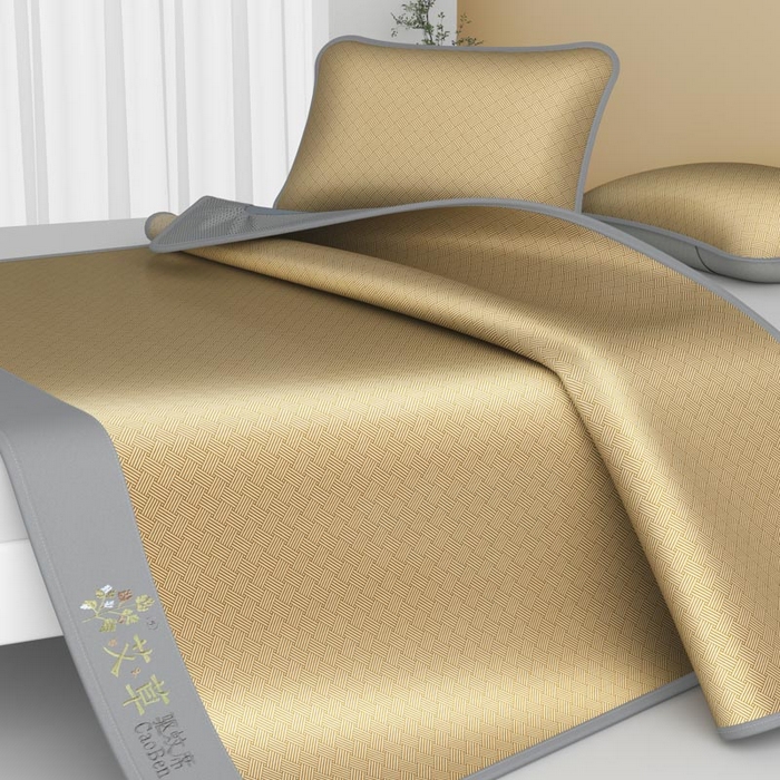 91家纺网 家纺一手货源 找家纺 福来临家纺 2026新款舒适亲肤凉感艾草驱蚊席-床笠款 艾草驱蚊席-咖床笠款