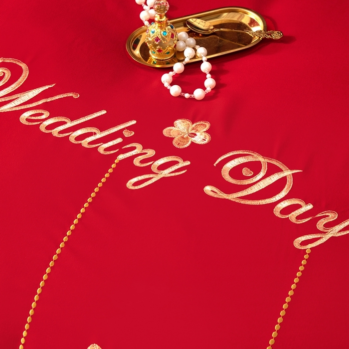 91家纺网 家纺一手货源 找家纺 慕她家纺 2026年磨毛亲肤棉婚庆四件套大红色刺绣结床上用品 天作之合