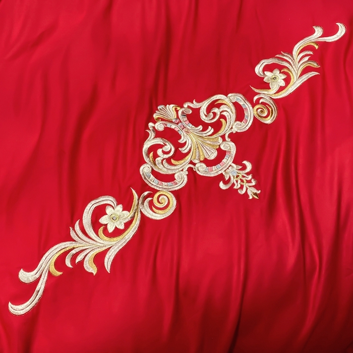 91家纺网 家纺一手货源 找家纺 慕她家纺 2026年磨毛亲肤棉婚庆四件套大红色刺绣结床上用品 米兰风情