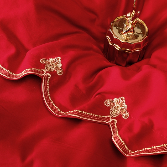 91家纺网 家纺一手货源 找家纺 慕她家纺 2026年磨毛亲肤棉婚庆四件套大红色刺绣结床上用品 天缘巧合