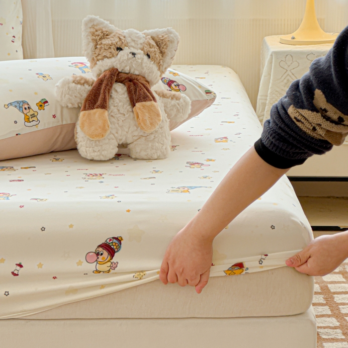 91家纺网 家纺一手货源 找家纺 洁柔家纺工厂店 2026新款A类古法糯小棉床笠礼盒款 晚安星星