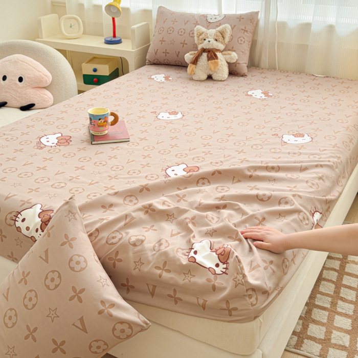 91家纺网 家纺一手货源 找家纺 洁柔家纺工厂店 2026新款A类古法糯小棉床笠礼盒款 潮牌KiTTy